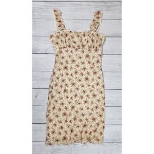 Rocket Candy Dress Womens S Cream Floral Smocked Babydoll Y2K Cottagecore